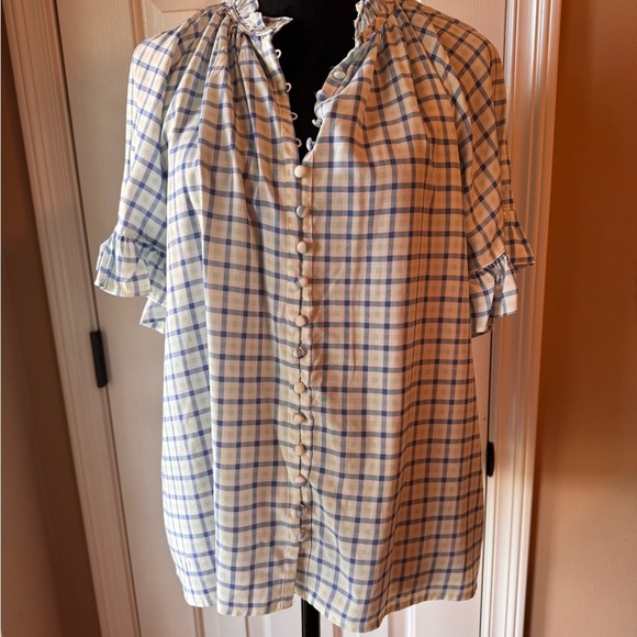 Philosophy Blue and White Checkered button up front Blouse NWT - Picture 1 of 11